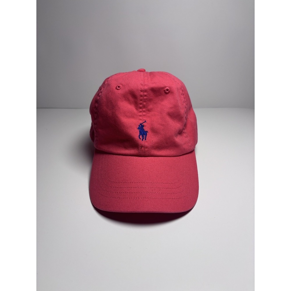 Polo Ralph Lauren Embroidered Blue Pony Strapback Hat Cotton Dad Cap Salmon - Picture 4 of 11